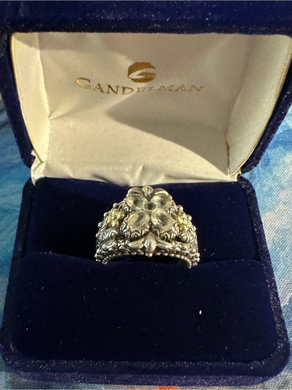 Barbara Bixby Floral Wide Band Ring - Silver with Gold Accents